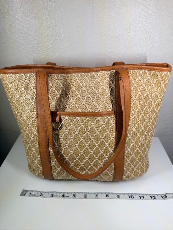 Talbots Handbags - Talbots Neutral Woven Tote with Tan Trim